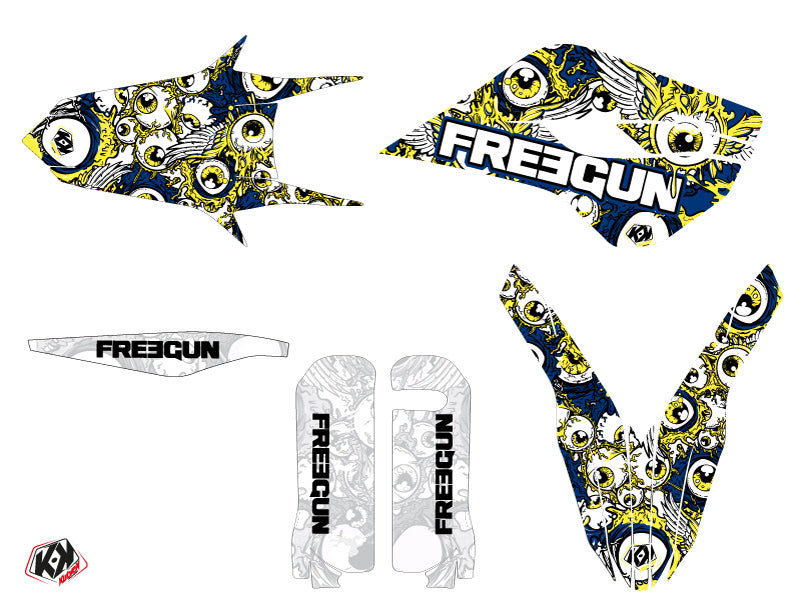 Husqvarna 300 TE Dirt Bike Freegun Eyed Graphic Kit Blue Yellow