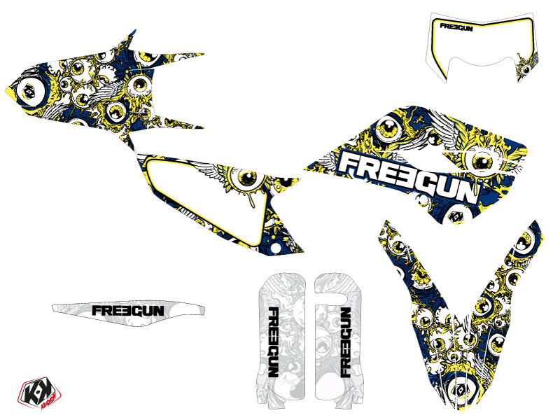 Husqvarna 300 TE Dirt Bike Freegun Eyed Graphic Kit Blue Yellow